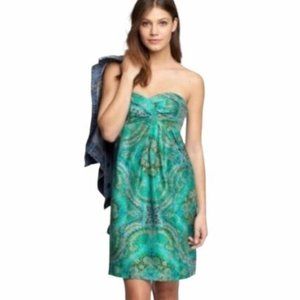 J.Crew "Casbah" Green Silk Strapless Dress